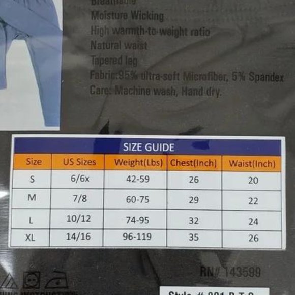 Unisex 2 Piece Winter Thermal Set BLACK Size Small 6/6X - Picture 2 of 2